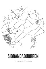 Abstract street map of Sibrandabuorren located in Fryslan municipality of Sudwest-Fryslan. City map with lines