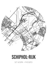Abstract street map of Schiphol-Rijk located in Noord-Holland municipality of Haarlemmermeer. City map with lines