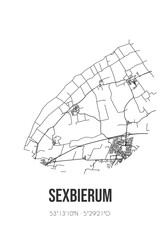 Abstract street map of Sexbierum located in Fryslan municipality of Waadhoeke. City map with lines