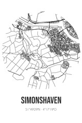 Abstract street map of Simonshaven located in Zuid-Holland municipality of Nissewaard. City map with lines