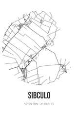 Abstract street map of Sibculo located in Overijssel municipality of Twenterand. City map with lines