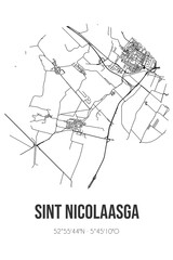 Abstract street map of Sint Nicolaasga located in Fryslan municipality of De Fryske Marren. City map with lines