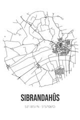 Abstract street map of Sibrandahûs located in Fryslan municipality of Dantumadiel. City map with lines