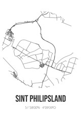Abstract street map of Sint Philipsland located in Zeeland municipality of Tholen. City map with lines