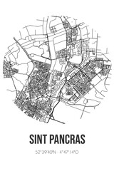 Abstract street map of Sint Pancras located in Noord-Holland municipality of Langedijk. City map with lines