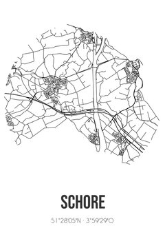 Abstract street map of Schore located in Zeeland municipality of Kapelle. City map with lines