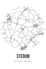 Abstract street map of Stedum located in Groningen municipality of Loppersum. City map with lines