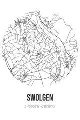 Abstract street map of Swolgen located in Limburg municipality of Horst aan de Maas. City map with lines