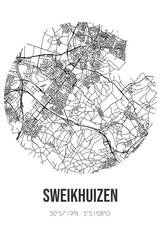 Abstract street map of Sweikhuizen located in Limburg municipality of Beekdaelen. City map with lines
