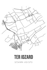 Abstract street map of Ter Idzard located in Fryslan municipality of Weststellingwerf. City map with lines