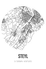 Abstract street map of Steyl located in Limburg municipality of Venlo. City map with lines