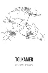 Abstract street map of Tolkamer located in Gelderland municipality of Zevenaar. City map with lines