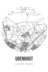 Abstract street map of Udenhout located in Noord-Brabant municipality of Tilburg. City map with lines