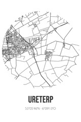 Abstract street map of Ureterp located in Fryslan municipality of Opsterland. City map with lines