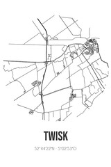 Abstract street map of Twisk located in Noord-Holland municipality of Medemblik. City map with lines