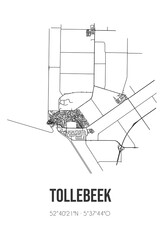 Abstract street map of Tollebeek located in Flevoland municipality of Noordoostpolder. City map with lines