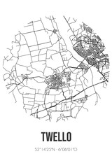 Abstract street map of Twello located in Gelderland municipality of Voorst. City map with lines