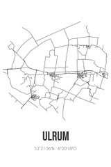 Abstract street map of Ulrum located in Groningen municipality of Het Hogeland. City map with lines