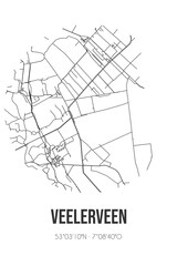 Abstract street map of Veelerveen located in Groningen municipality of Westerwolde. City map with lines