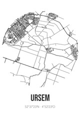 Abstract street map of Ursem located in Noord-Holland municipality of Alkmaar. City map with lines
