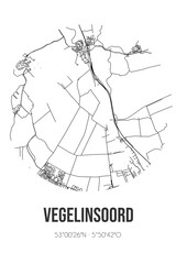 Abstract street map of Vegelinsoord located in Fryslan municipality of De Fryske Marren. City map with lines