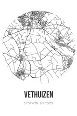 Abstract street map of Vethuizen located in Gelderland municipality of Montferland. City map with lines