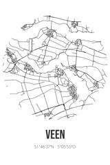 Abstract street map of Veen located in Noord-Brabant municipality of Altena. City map with lines