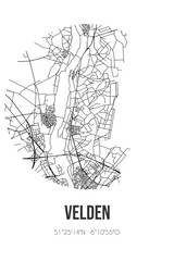 Abstract street map of Velden located in Limburg municipality of Venlo. City map with lines