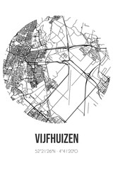 Abstract street map of Vijfhuizen located in Noord-Holland municipality of Haarlemmermeer. City map with lines