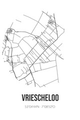 Abstract street map of Vriescheloo located in Groningen municipality of Westerwolde. City map with lines