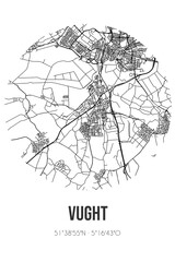 Abstract street map of Vught located in Noord-Brabant municipality of Vught. City map with lines