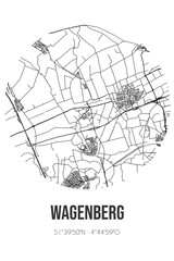 Abstract street map of Wagenberg located in Noord-Brabant municipality of Drimmelen. City map with lines