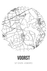 Abstract street map of Voorst located in Gelderland municipality of Voorst. City map with lines