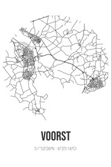 Abstract street map of Voorst located in Gelderland municipality of Oude IJsselstreek. City map with lines