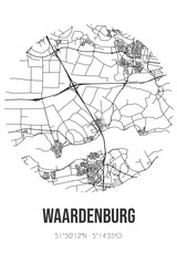 Abstract street map of Waardenburg located in Gelderland municipality of West Betuwe. City map with lines