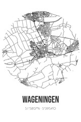 Abstract street map of Wageningen located in Gelderland municipality of Wageningen. City map with lines