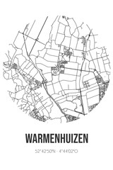 Abstract street map of Warmenhuizen located in Noord-Holland municipality of Schagen. City map with lines