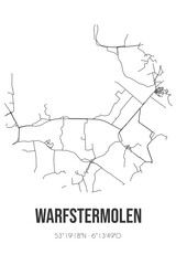 Abstract street map of Warfstermolen located in Fryslan municipality of Noardeast-Fryslan. City map with lines