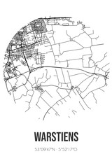 Abstract street map of Warstiens located in Fryslan municipality of Leeuwarden. City map with lines