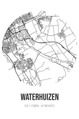 Abstract street map of Waterhuizen located in Groningen municipality of Midden-Groningen. City map with lines