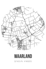 Abstract street map of Waarland located in Noord-Holland municipality of Schagen. City map with lines