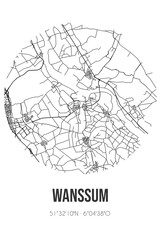 Abstract street map of Wanssum located in Limburg municipality of Venray. City map with lines