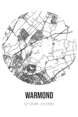 Abstract street map of Warmond located in Zuid-Holland municipality of Teylingen. City map with lines