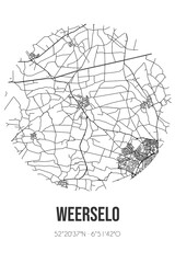 Abstract street map of Weerselo located in Overijssel municipality of Dinkelland. City map with lines