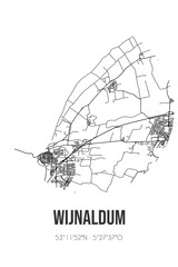 Abstract street map of Wijnaldum located in Fryslan municipality of Harlingen. City map with lines
