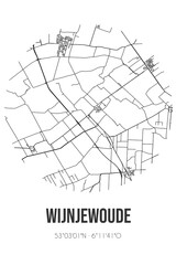Abstract street map of Wijnjewoude located in Fryslan municipality of Opsterland. City map with lines