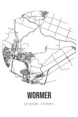 Abstract street map of Wormer located in Noord-Holland municipality of Wormerland. City map with lines