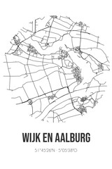 Abstract street map of Wijk en Aalburg located in Noord-Brabant municipality of Altena. City map with lines