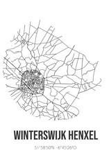 Abstract street map of Winterswijk Henxel located in Gelderland municipality of Winterswijk. City map with lines