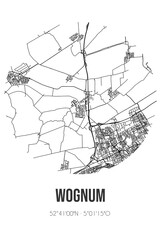 Abstract street map of Wognum located in Noord-Holland municipality of Medemblik. City map with lines